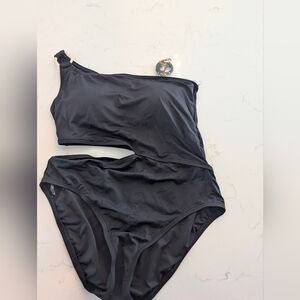 Banana Republic Black Asymmetrical One-Piece Swimsuit. Nwt Large